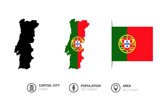 Portugal map in black color and flag colors