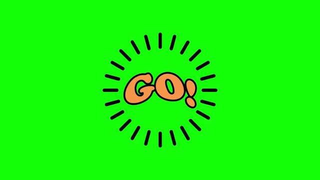 Animated green go button with dynamic motion graphics isolated on a bright green screen background