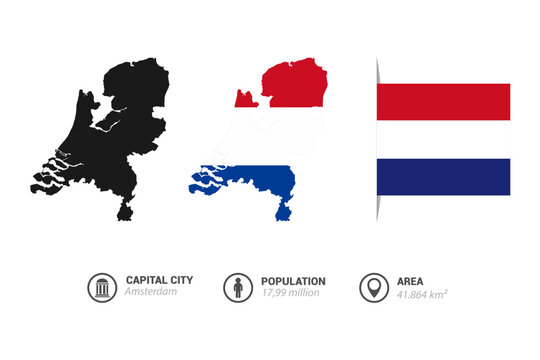 Shape map and flag of Netherlands country