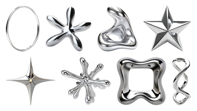 PNG Abstract shiny metallic shapes collection on transparent background