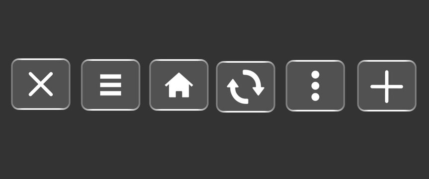Transparent Glass UI Buttons Set with Common Website Navigation Icons