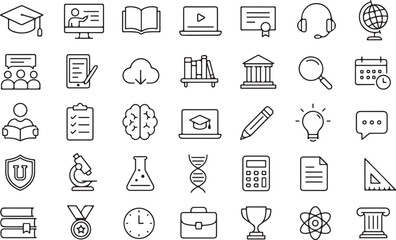 Fototapeta premium Modern Education & E-Learning Line Icons Collection – Editable Outline Vector Set