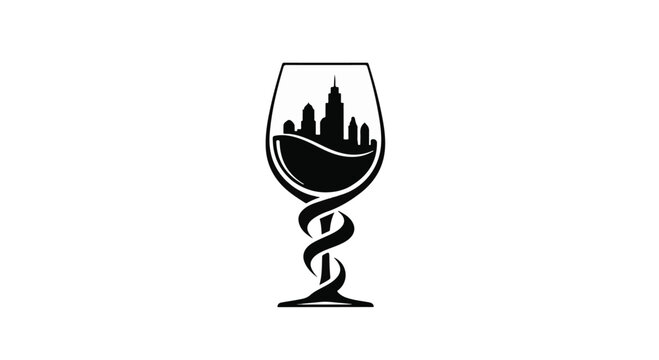 city skyline wine glass icon, medical symbol stem