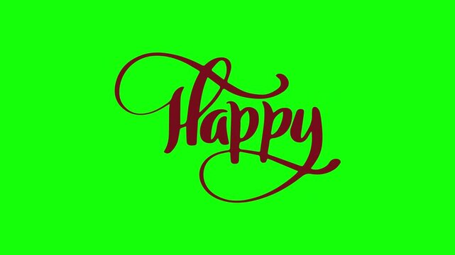Colorful animated happy text sticker with playful typography on a green screen background video