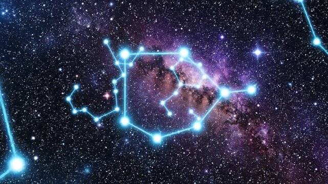 Glowing blue constellations connecting stars in deep space nebula