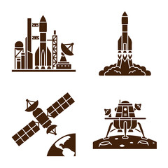 Space mission and rocket launch icons with satellite exploration aerospace © shahin