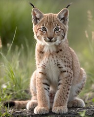 Obraz premium A eurasian lynx kitten fantasy animal, fictional species , in an ashen bone meadow