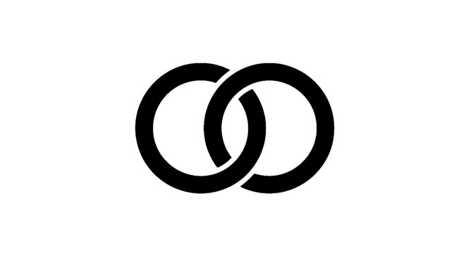 Minimal black silhouette icon, simple flat vector, bold black shape, no, no shading two interlocking rings icon, wedding rings symbol on a, flat icon style