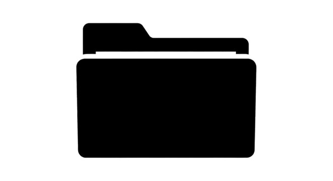 Minimal black silhouette icon, simple flat vector, bold black shape, no, no shading black folder icon on a, flat icon style