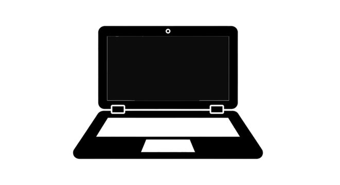 Minimal black silhouette icon, simple flat vector, bold black shape, no, no shading black laptop computer icon on a, flat icon style
