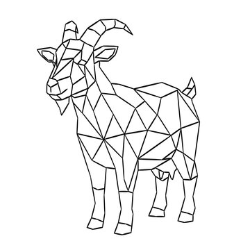 Goat design with a black and white geometric low-poly farm animal silhouette, clean line art style.