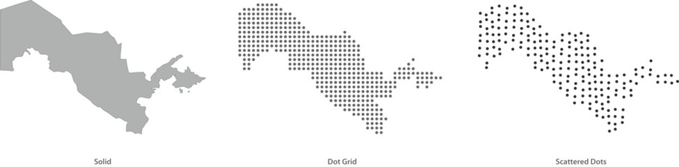 Obraz premium Map of slovakia in three different styles solid, dot grid, and scattered dots vector illustration