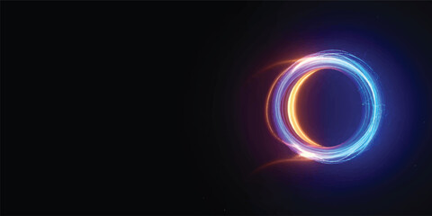 A glowing neon number circles a dark galaxy backdrop where bright fractal rays and blue starlight design a glowing universe eclipse across the black night space © Midul