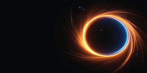 An abstract universe illustration features a glowing sun and moon casting fire and light across a dark blue galaxy where the Earth and stars align in a cosmic solar eclipse energy © Midul