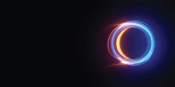 A glowing neon number circles a dark galaxy backdrop where bright fractal rays and blue starlight design a glowing universe eclipse across the black night space