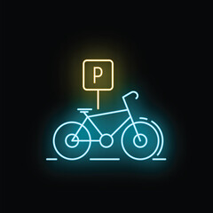Fototapeta premium Neon sign illustrating bicycle parking area or station