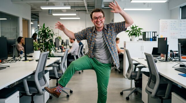 Be A Dork Funny Office Worker with Awkward Dance Pose Ultra Realistic