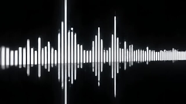 Abstract Sound Waveform Visualization with Reflections on Black Background.