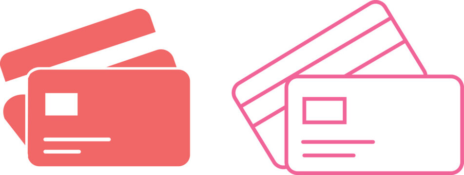 Red and pink credit cards stacked in a minimalist style