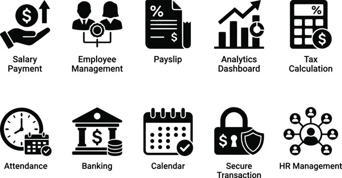 Business finance and HR management icons set