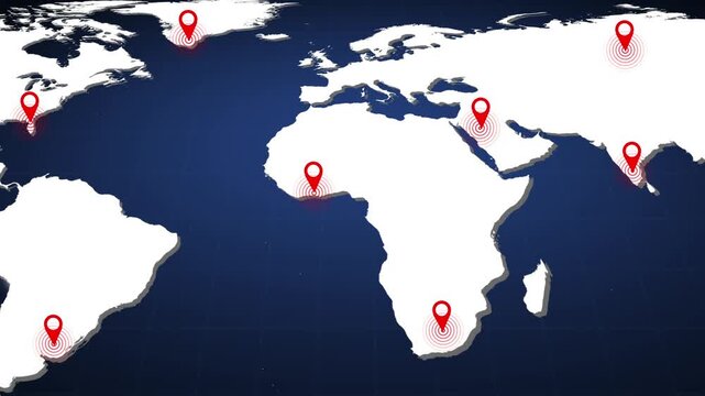 Detailed world map tracks corporate logistics location markers. Advanced world map monitors international shipping destinations. Global network infrastructure using world map graphics.
