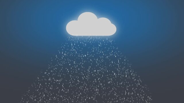 Digital cloud icon visualizes weather precipitation forecast models. Meteorological cloud icon represents rain storm warning alerts. Environmental science concept with digital cloud icon.