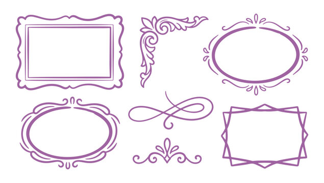 Hand Drawn Ornate Purple Frames and Borders Collection