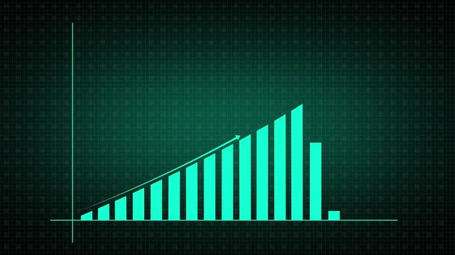 Digital bar graph displays upward moving corporate revenue. Interactive bar graph demonstrates successful business forecasting. Economic growth concept with corporate bar graph.