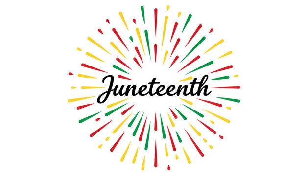 Juneteenth Celebration Text With Red Yellow And Green Fireworks Rays For Holiday Social Media Graphics And Festive Event Design