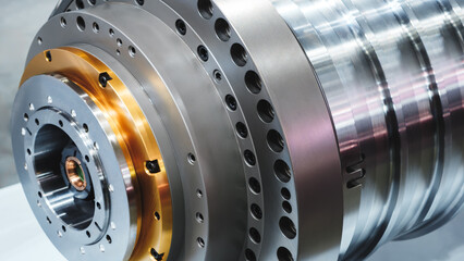 Close-up view of a high-precision mechanical assembly industrial background © Aleksandr Matveev