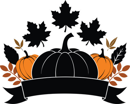 Fall season graphic with pumpkins and leaves on banner