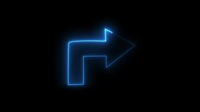 Bright neon arrow guides digital media presentation directions. Modern neon arrow provides creative website navigation cues. Motion graphic design utilizing a neon arrow.