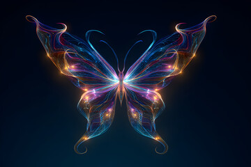 Abstract glowing butterfly for digital technology, innovation, science, and creative marketing backgrounds.