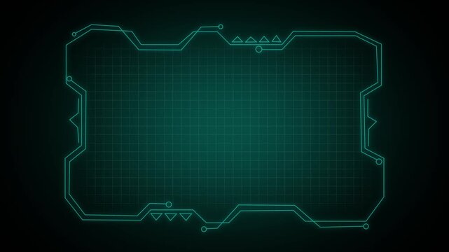 Futuristic HUD frame displays digital computer programming parameters. Advanced HUD frame highlights modern information technology media. Engineering graphics with HUD frame.