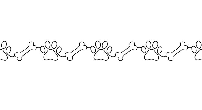 Cute animal paw prints and bones border