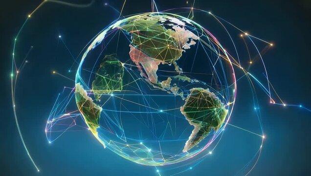 Elegant 4K corporate background featuring spinning digital globe with global network connections and internet innovation data representing world wide communication and modern business