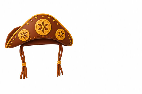 Brown 3D Brazilian cangaceiro leather hat, isolated on a white background. Perfect for Festa Junina or folklore concepts.