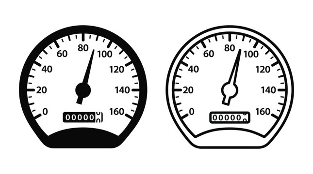 Speedometer gauges with black outlines on a white background