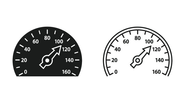 Speedometer Gauge With Needle Black And White Line Art Illustration