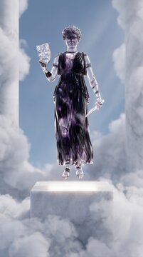Celestial Deep Violet Midnight Black Silver Onyx Crystal Melpomene Godness Of Tragedy Symbol Levitating Above Marble Pedestal