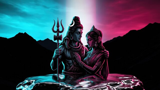 Shiva Parvati Himalayan Night &ndash; Sacred Divine Energy Artwork