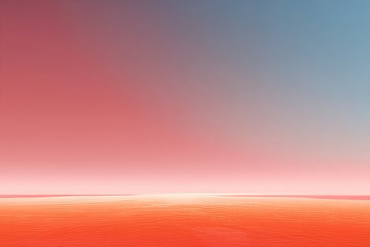 Tranquil sunset horizon with vibrant red ocean and clear blue sky
