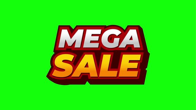 Dynamic mega sale text animation with 3d style effects isolated on a green screen background