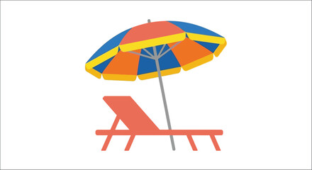 Obraz premium Beach Umbrella And Deck Chair Flat Vector Illustration On White Background