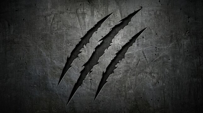 Jaguar Claws Scratches on Metal Grunge Texture: Intense, jagged claw marks rip across a dark, weathered metal surface, evoking a sense of wildness and raw power.