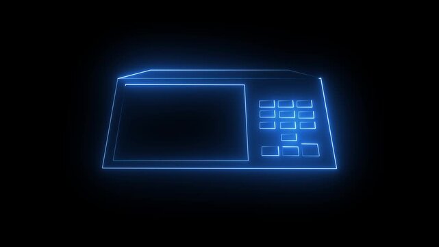 Neon blue color Electoral Urn icon animation on black background. Electronic machine voting urn icon