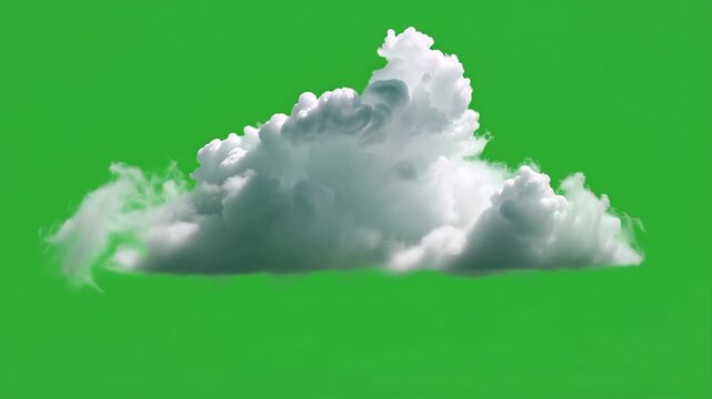 Cumulus clouds forming and drifting gently across a vivid green screen background with subtle motion