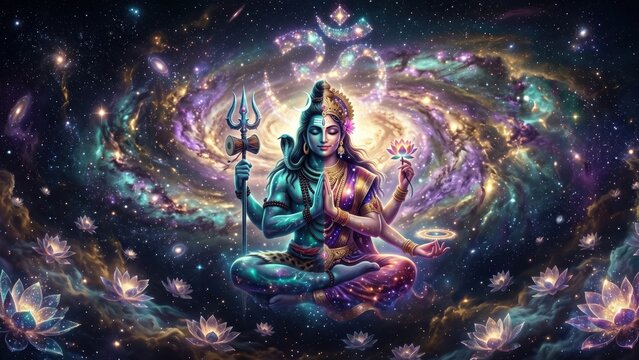 Ardhanarishvara Cosmic Galaxy &ndash; Shiva Parvati Divine Universe Energy
