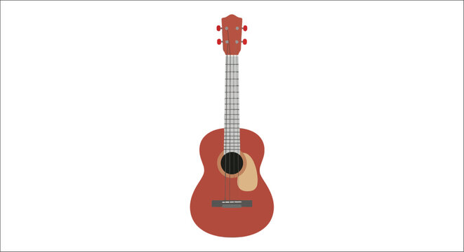 Red Acoustic Guitar Illustration On White Background instrument music stringed