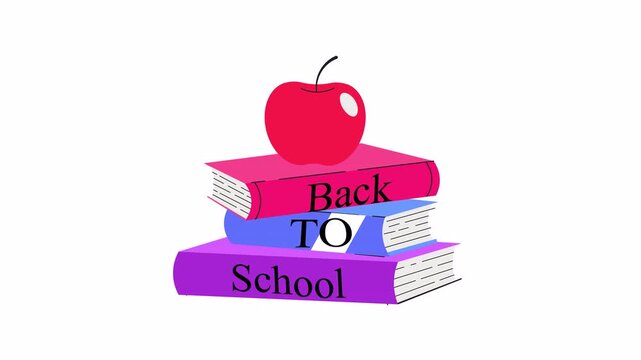 Back To School Books Animation &ndash; Education Cartoon Stack 4K Alpha Channel Seamless Loop